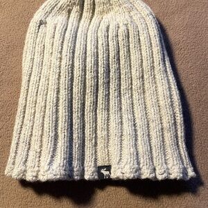 Vintage Abercrombie & Fitch Ribbed Knit Beanie - Cream Grey Cotton One Size
